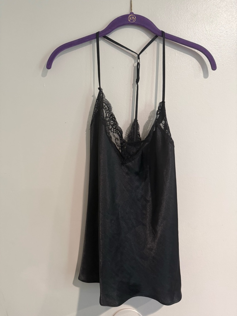 Black Lace Trim Satin Cami set by Linea Donatella